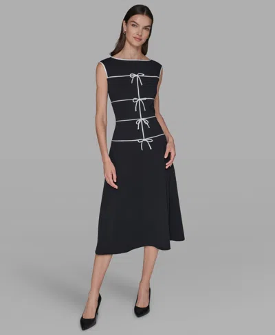 Karl Lagerfeld Women's Piping Detail Boat Neck Midi Dress In Black