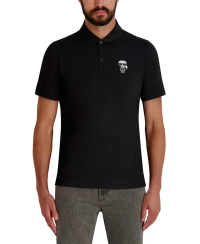 Karl Lagerfeld Men's 3-button Placket Short Sleeve Polo Shirt In Black