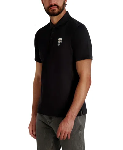 Karl Lagerfeld Men's 3-button Placket Short Sleeve Polo Shirt In Black