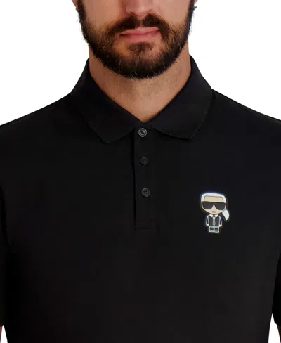 Karl Lagerfeld Men's 3-button Placket Short Sleeve Polo Shirt In Black