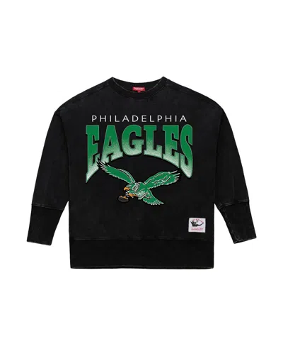 Mitchell & Ness Women's Black Philadelphia Eagles Delineate Mineral Wash Crewneck Sweatshirt In Black