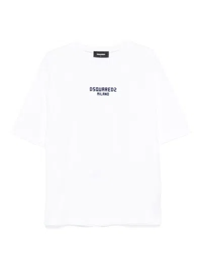 Dsquared2 Men White Crewneck T-shirt With Logo Lettering On The Front In Cotton Man In White