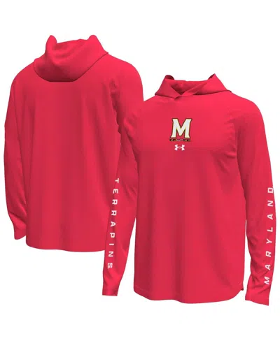 Under Armour Men's Red Maryland Terrapins Tech Stretch Long-sleeve Hooded T-shirt In Red