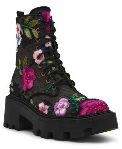 Betsey Johnson Women's Polli Embroidered Mesh Combat Boots In Multi