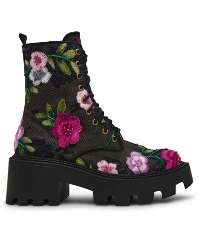 Betsey Johnson Women's Polli Embroidered Mesh Combat Boots In Multi