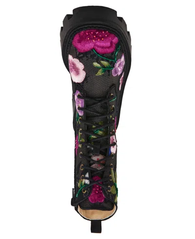 Betsey Johnson Women's Polli Embroidered Mesh Combat Boots In Multi