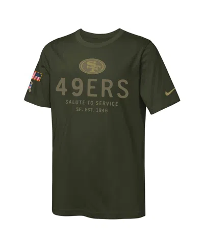 Nike Big Boys And Girls Olive San Francisco 49ers 2025 Salute To Service Sideline Dri-fit T-shirt In Green