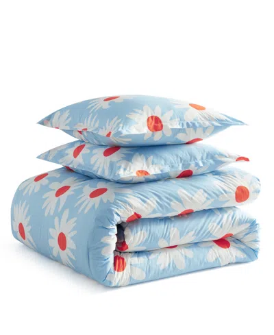 Marimekko Rakastaa Ei Rakasta Cotton 3-pc. Duvet Cover Set, Full/queen In Blue