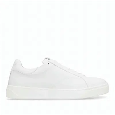 Lanvin Minimalist White Calf Leather Sneakers With Embossed Branding In White