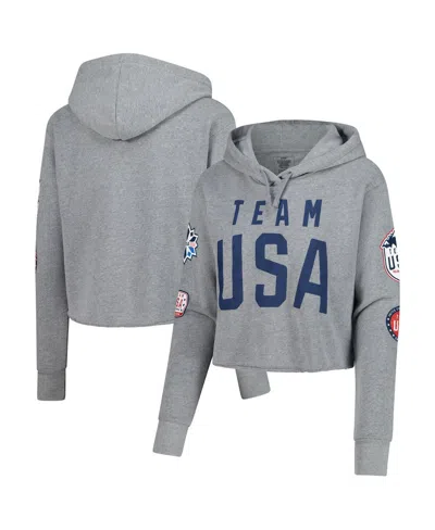 Outerstuff Heather Gray Team Usa Flag & Patches Fleece Cropped Pullover Hoodie In Gray