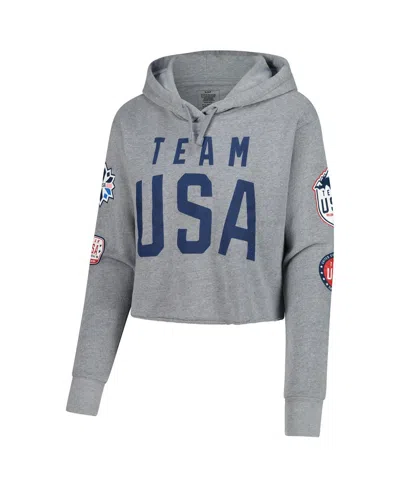 Outerstuff Heather Gray Team Usa Flag & Patches Fleece Cropped Pullover Hoodie In Gray