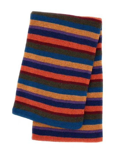 Paul Smith Bordeaux Horizontal Striped Wool Scarf In Animal Print