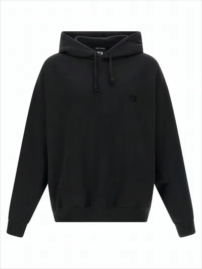 Y-3 Relaxed-fit Black Hoodie With Subtle Front Logo And Side Pockets In Black