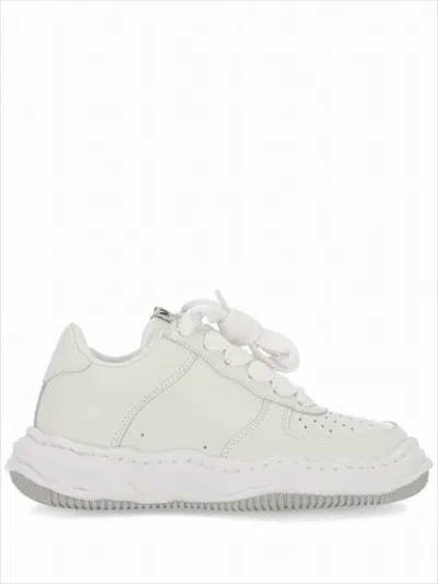 Miharayasuhiro Monochromatic White Calf Leather Sneakers With Textured Sole In White