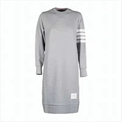 Thom Browne Heather Grey Midi Dress With Striped Sleeve Detail In Gray