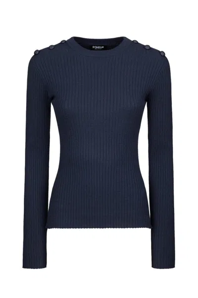 Dondup Fitted Blue Sweater With Shoulder Buttons In Blue