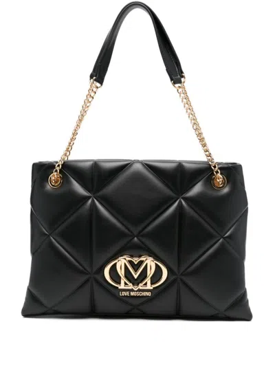 Love Moschino Quilted Black Shoulder Bag With Gold-tone Accents In Black