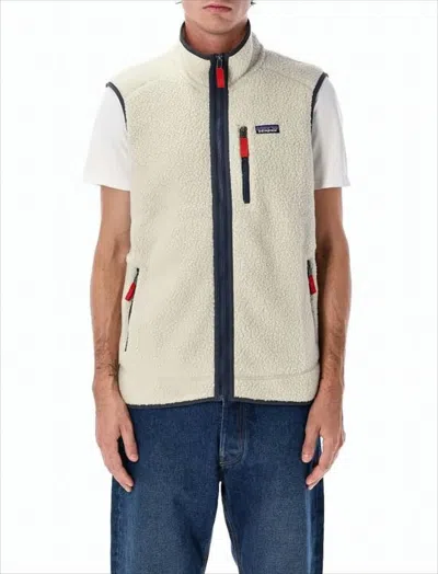 Patagonia Textured Fleece Vest With High Collar In White
