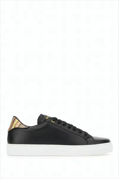 Paul Smith Smooth Leather Low-top Sneakers With Multicolored Striped Detail In Black