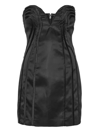 Rotate Birger Christensen Satin Mini Dress With Sweetheart Neckline Rotate In Black