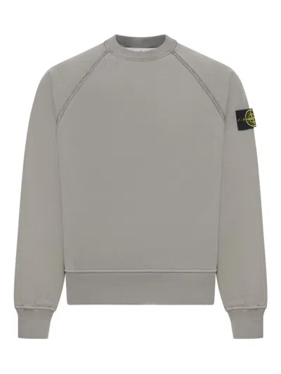 Stone Island Grey Brushed Organic Cotton Crewneck Sweatshirt In Gray
