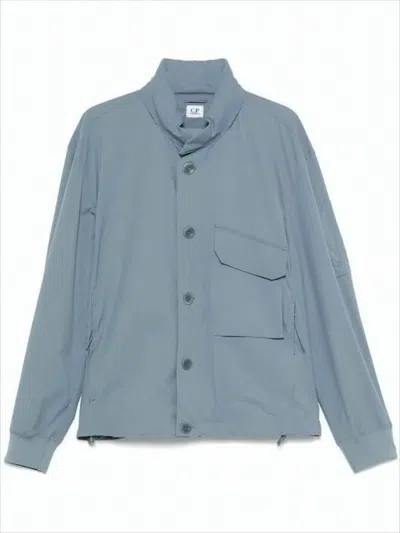 C.p. Company High-collar Casual Jacket With Flap Pockets In Blue