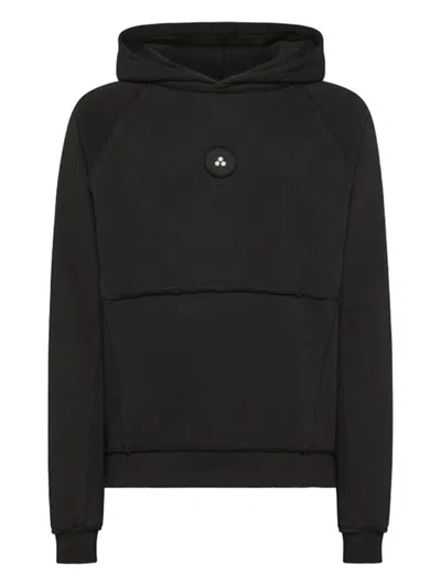 Peuterey Ribbed Knit Hoodie With Polished Finish In Black