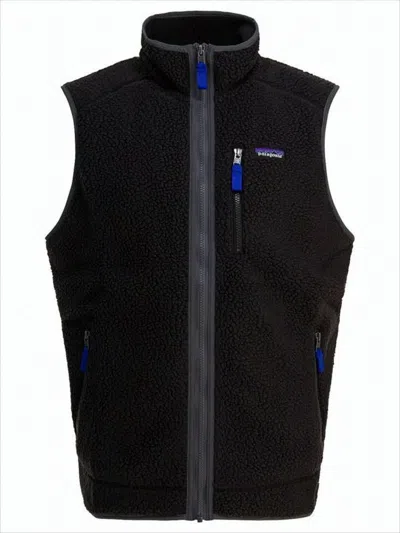 Patagonia Textured Fleece Vest With High Collar In Black