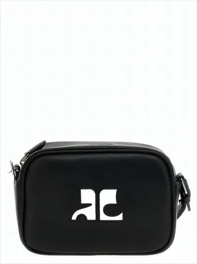 Courrèges Smooth Leather Crossbody Bag With Prominent Logo In Black