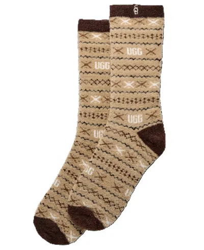 Ugg Leslie Fuzzy Crew Socks In Brown