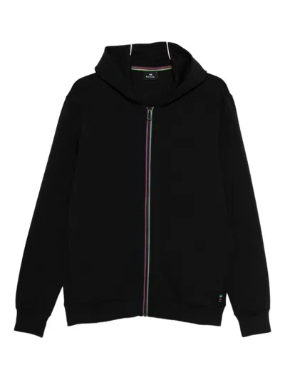 Paul Smith Black Zip-up Hoodie With Multicolored Stripe Accents In Black