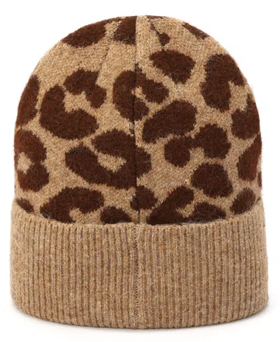 Michael Kors Michael  Women's Leopard Crown Cuff Beanie In Brown