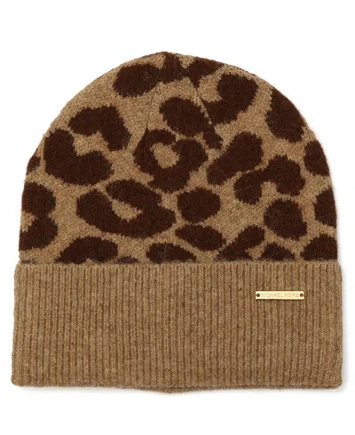 Michael Kors Michael  Women's Leopard Crown Cuff Beanie In Brown