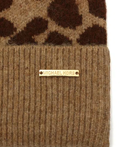 Michael Kors Michael  Women's Leopard Crown Cuff Beanie In Brown