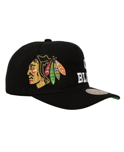 Mitchell & Ness Men's Black Chicago Blackhawks Busted Logo Wordmark Wrap Around Pro Pinch Adjustable Hat In Brown