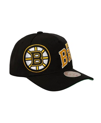 Mitchell & Ness Men's Black Boston Bruins Busted Logo Wordmark Wrap-around Pro Pinch Adjustable Hat In Brown