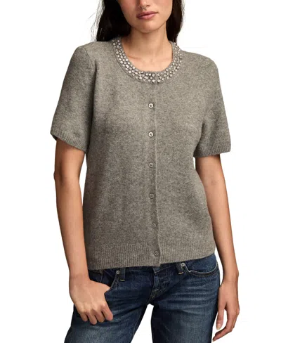 Lucky Brand Women's Embellished Collar Cardigan Sweater In Gray