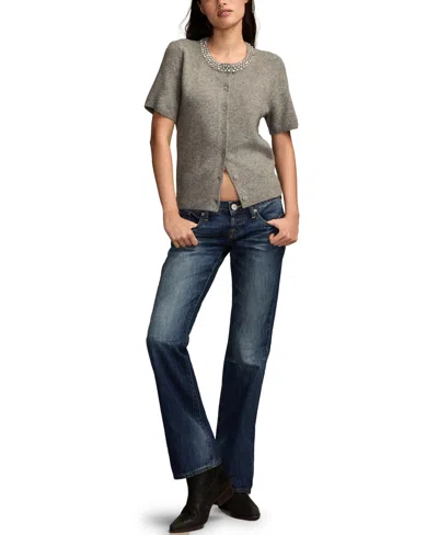 Lucky Brand Women's Embellished Collar Cardigan Sweater In Gray