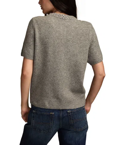 Lucky Brand Women's Embellished Collar Cardigan Sweater In Gray