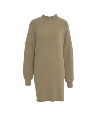 American Vintage Oversized Brown Sweatshirt Dress With High Collar And Raglan Sleeves In Neutral