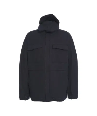 Transit Hooded Jacket With Hidden Zipper And Textured Fabric In Black