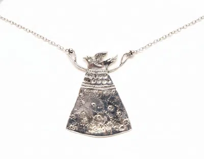 Patience Brewster Women's Bird On Apron Necklace In Silver In Gray