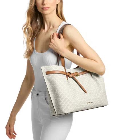 Michael Kors Michael  Emilia Extra Large East West Zip Pocket Tote Bag In Neutral