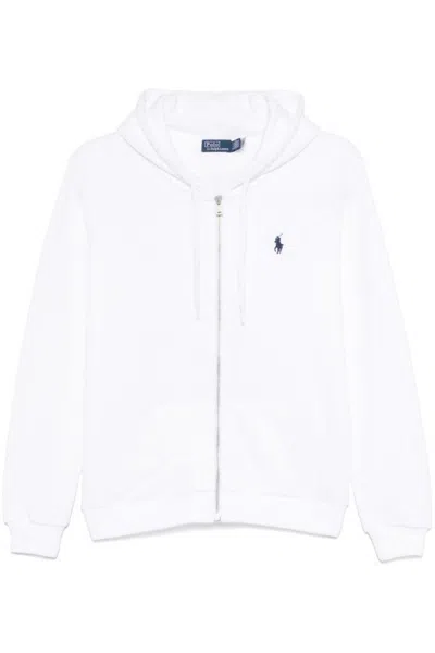 Polo Ralph Lauren Zip-up White Sweater With Classic Hood And Front Pocket In White
