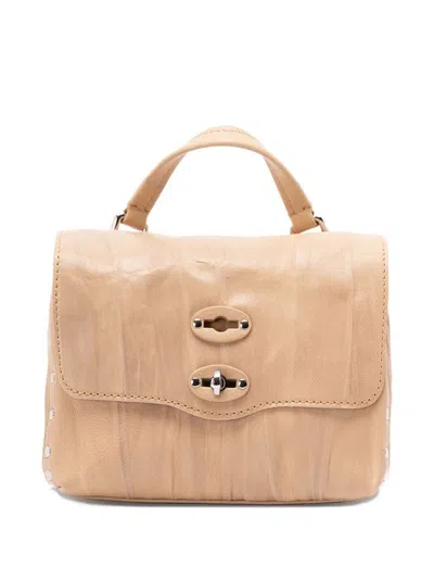 Zanellato Structured Beige Lamb Leather Shoulder Bag In Brown