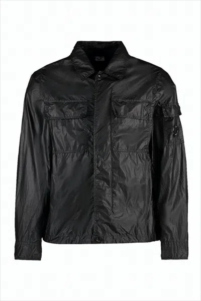 C.p. Company Lightweight Black Polyamide Casual Jacket With Classic Collar In Black