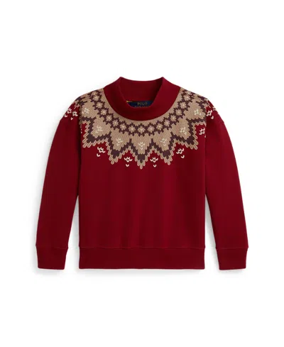 Polo Ralph Lauren Girls 7-16 Fair Isle Boxy Long Sleeve Sweatshirt In Brown
