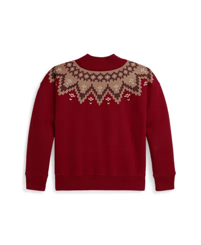 Polo Ralph Lauren Girls 7-16 Fair Isle Boxy Long Sleeve Sweatshirt In Brown