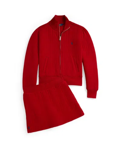 Polo Ralph Lauren Girls 7-16 Quilted Cable-motif Jacket In Brown