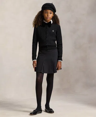 Polo Ralph Lauren Big Girls Metallic Cable Cotton-blend Cardigan Sweater In Black